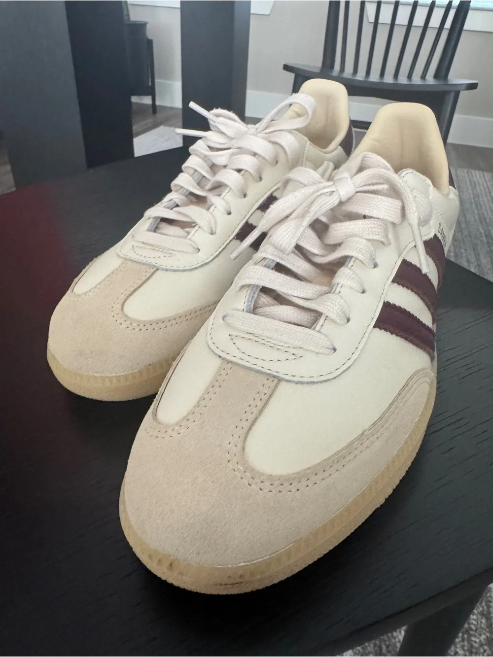 adidas Samba Sneakers in Cream with Burgundy Stripes
